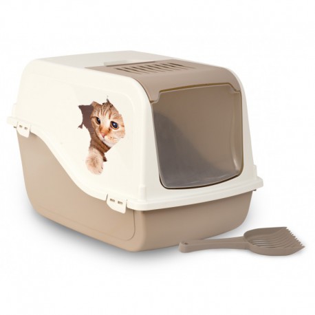 BERGAMO BAC A LITIERE AVEC DOME ARIEL DESSIN CHAT BERGAMO Litter Boxes And Access.