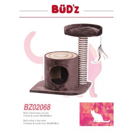 BUDZ BUD'Z CHAT ARBRE À CHAT CLASSIC TORSADÉ BRUN 2 NIV CACH BUDZ Scratching post