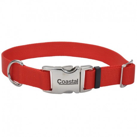 COLLIER NYL BOUCLE MÉTAL 1x18-26 RED COASTAL Laisses et colliers