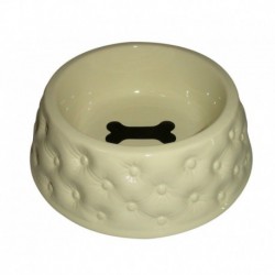 PS Ruckled White Ceramic Dog Bowl 8in Bols Eau Et Nourriture