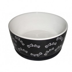 PS Black Bone Print Ceramic Dog Bowl 6.5in  Food And Water Bowls