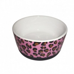 PS Pink Leopard Print Ceramic Dog Bowl 6.5in Bols Eau Et Nourriture