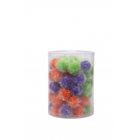 BUDZ CHAT JOUET EN JARRE BALLES POMPONS COLOREES (60 UNITES)  Jouets