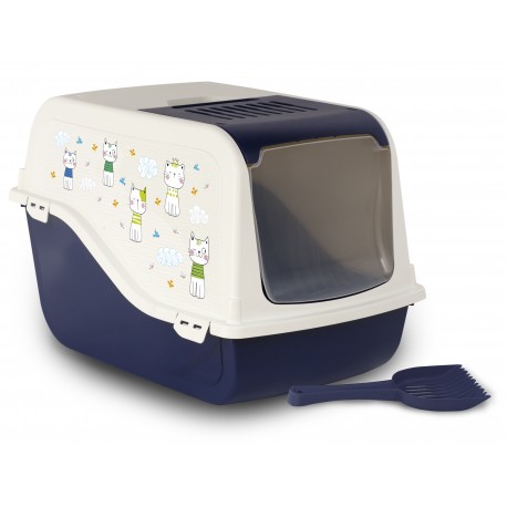 BERGAMO BAC A LITIERE AVEC DOME ARIEL DESSIN CHAT BERGAMO Litter Boxes And Access.