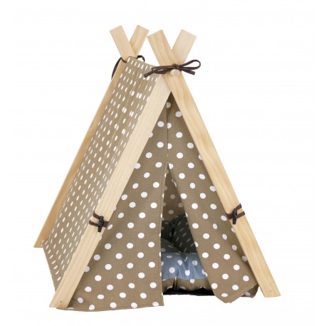 BUDZ CHAT TENTE STYLE CAMPING SBLE A POIS BLANC 23X21X26 BUDZ Toys